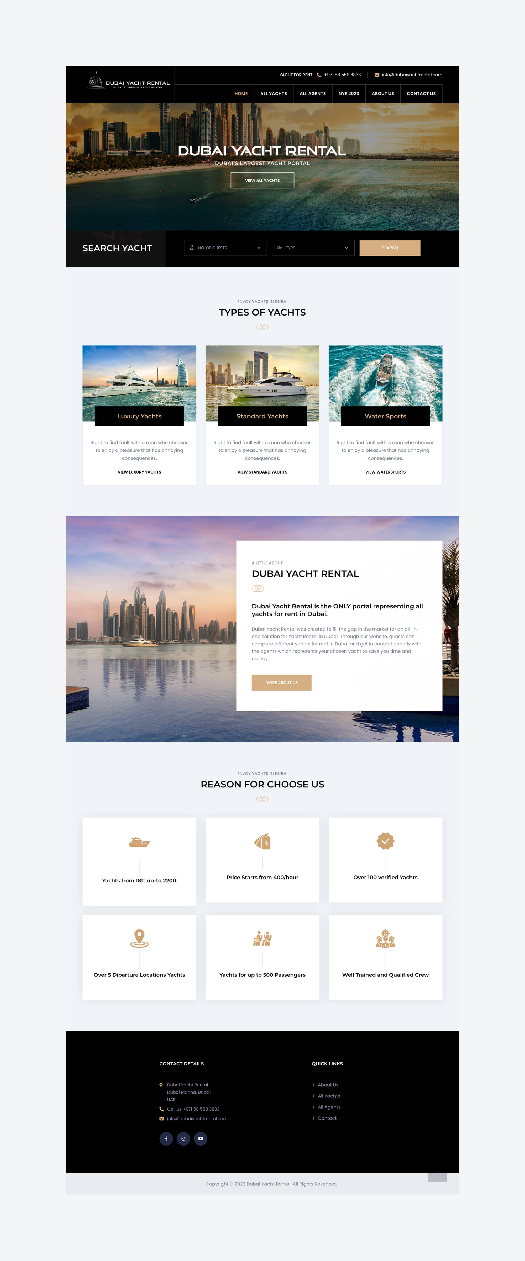 Dubai Yacht Rental website by freelance web designer Sajid Sulaiman