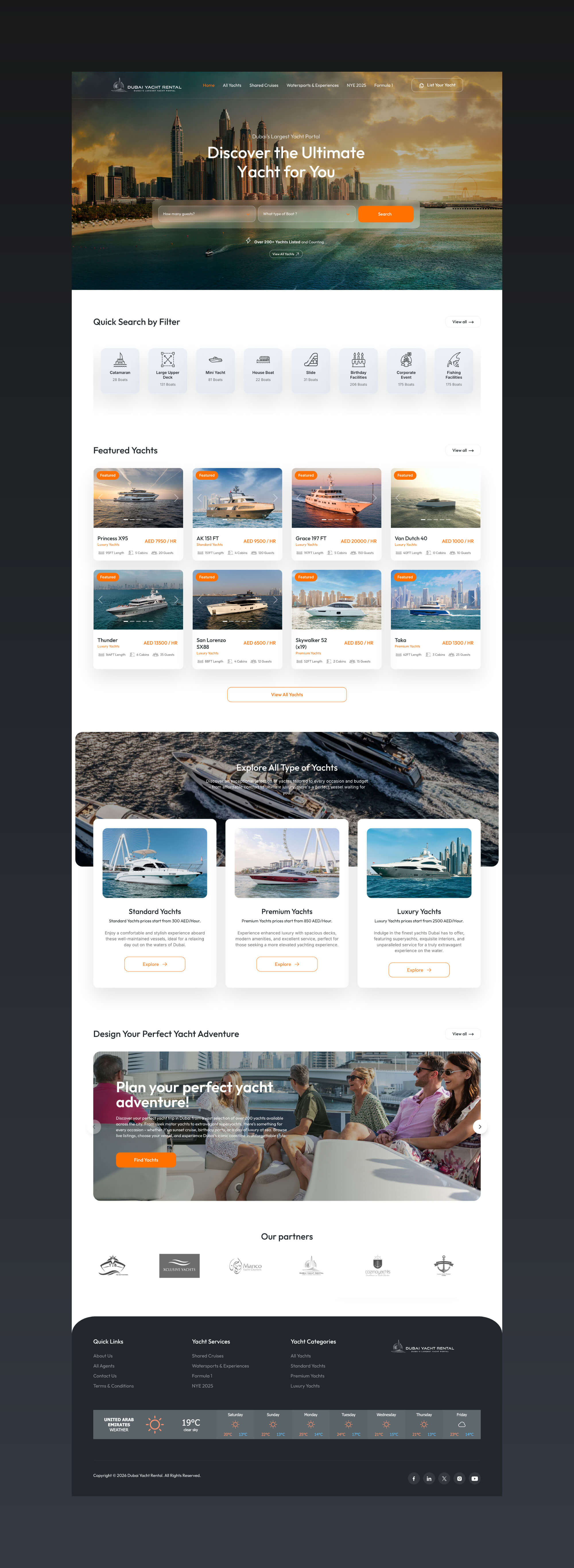 Dubai Yacht Rental website by freelance web designer Sajid Sulaiman