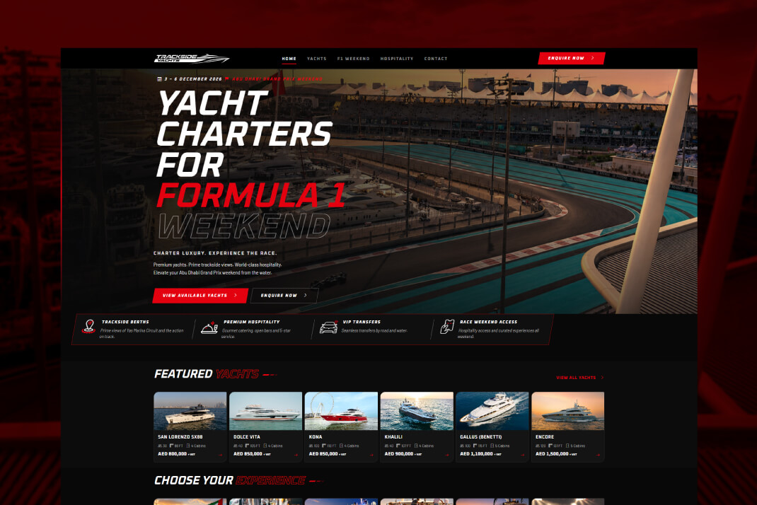 Trackside Yachts Website By Freelance Web Designer Sajid Sulaiman